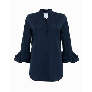 Dovima Paris Women's Aerin Blouse‎ Plain Navy Stretch Cotton Poplin Sz XS $650